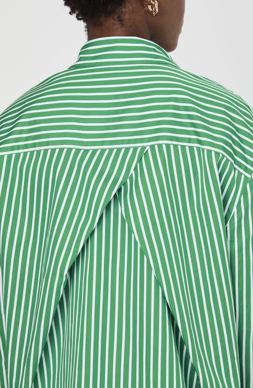 Shop French Connection Alexis Stripe Oversize Crossover Cotton Button-up Shirt In Green Summer White