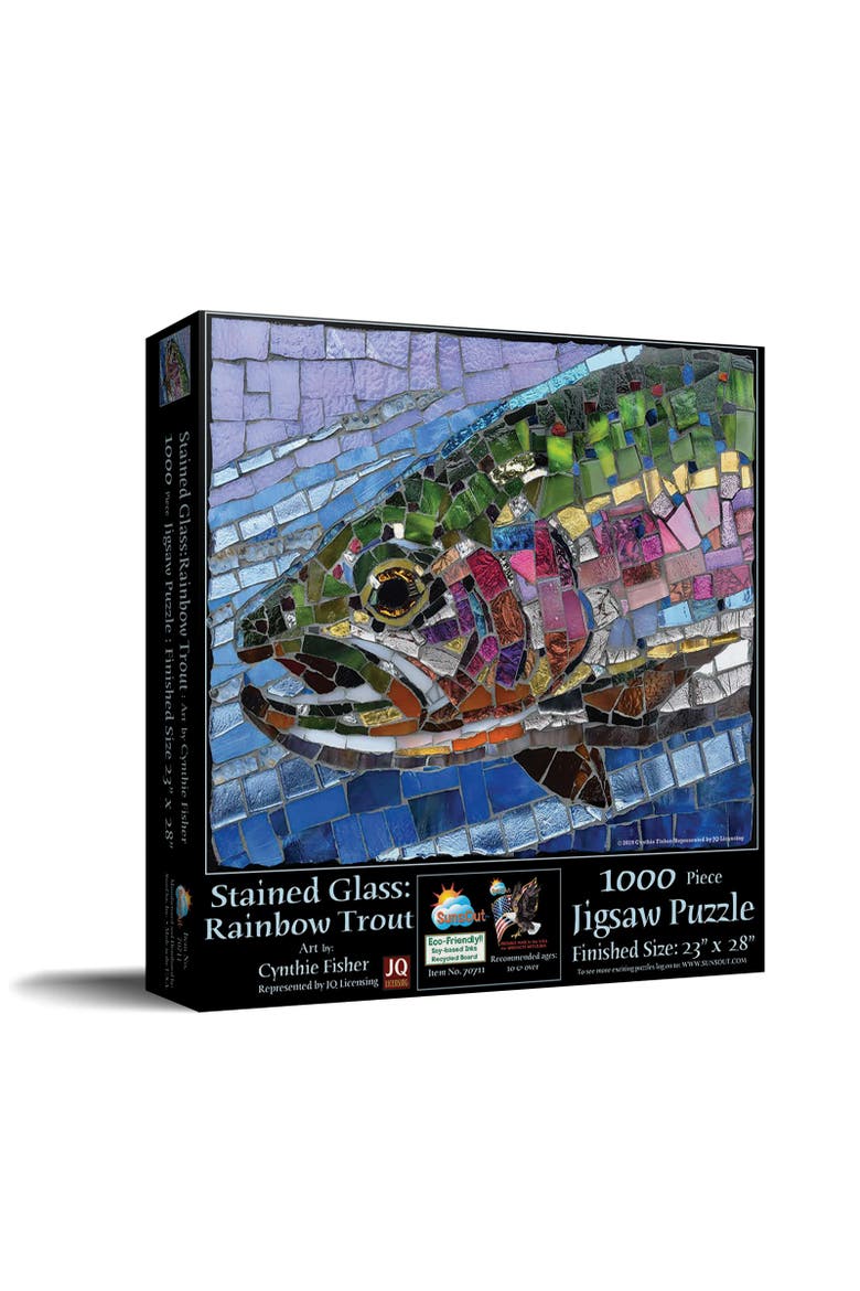 Stained Glass Rainbow Trout 1000 piece Jigsaw Puzzle for Adults, Main, color, Multicolor