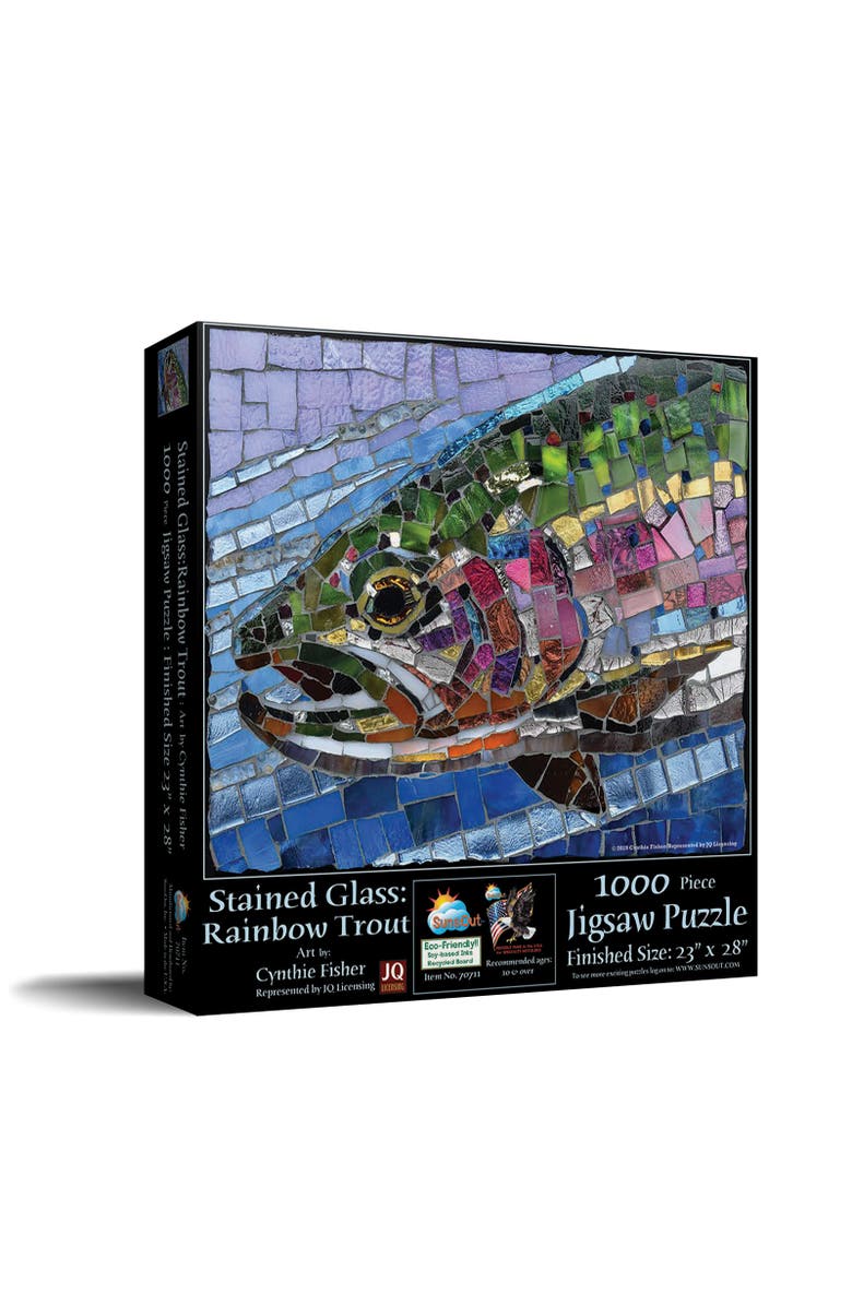 Sunsout Stained Glass Rainbow Trout 1000 piece Jigsaw Puzzle for Adults, Main, color,