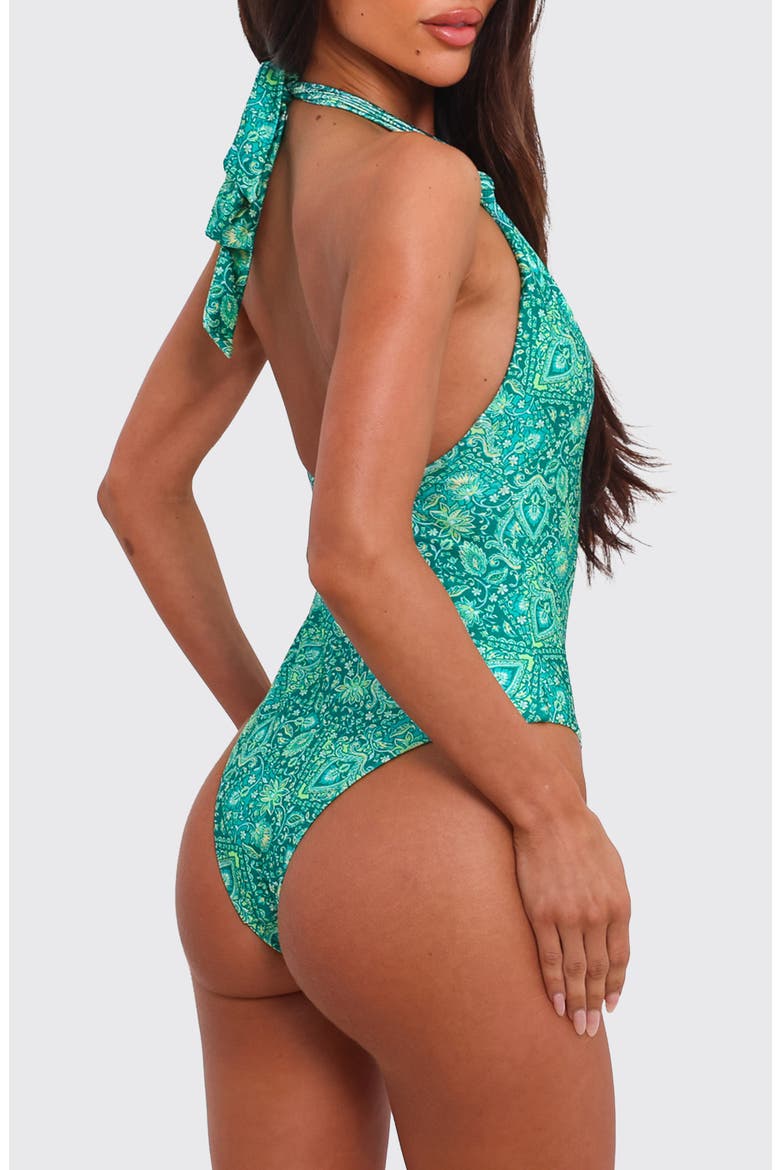Halter One-Piece Swimsuit, Alternate, color, EMERALD AURA