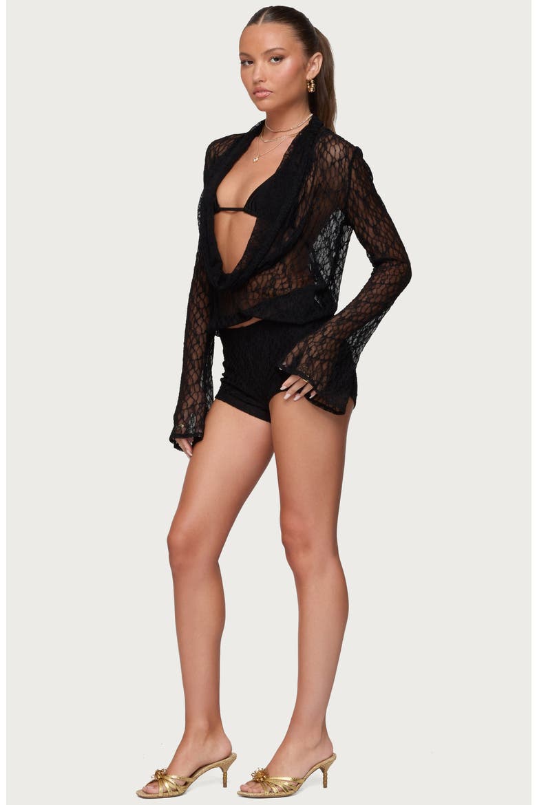 Lera Lacey Sheer Mesh Top, Alternate, color, BLACK