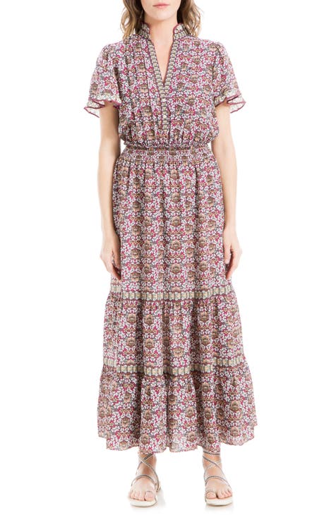 Smocked Flutter Sleeve Maxi Dress