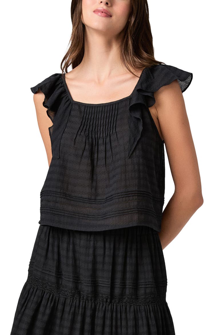 Oaks Pintuck Ruffle Top, Main, color, BLACK