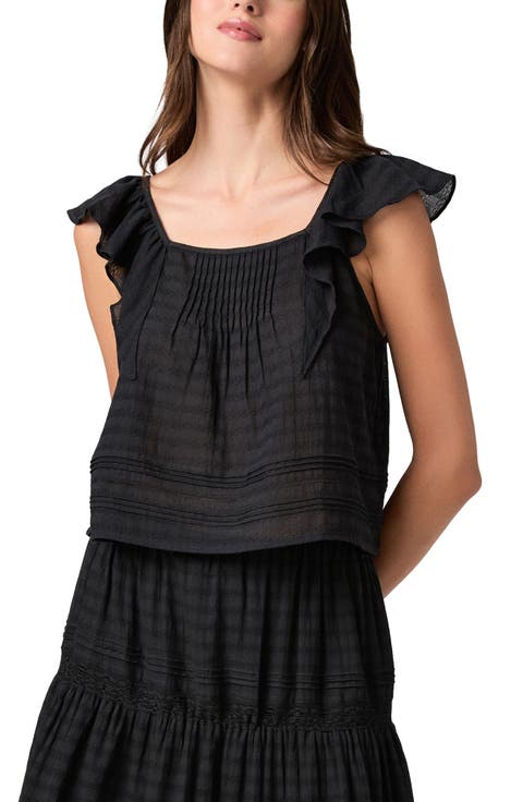 Oaks Pintuck Ruffle Top