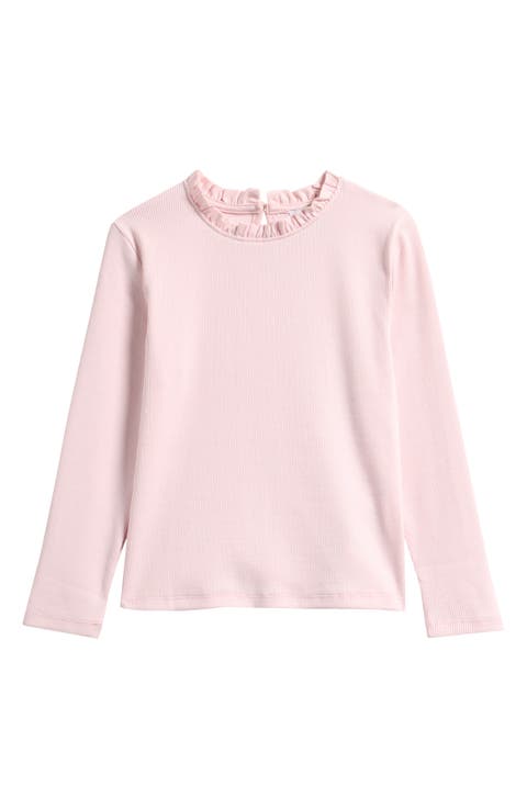 Kids' Flora Ruffle Neck Long Sleeve Rib T-Shirt (Little Kid & Big Kid)
