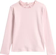 Reiss Kids' Flora Ruffle Neck Long Sleeve Rib T-Shirt