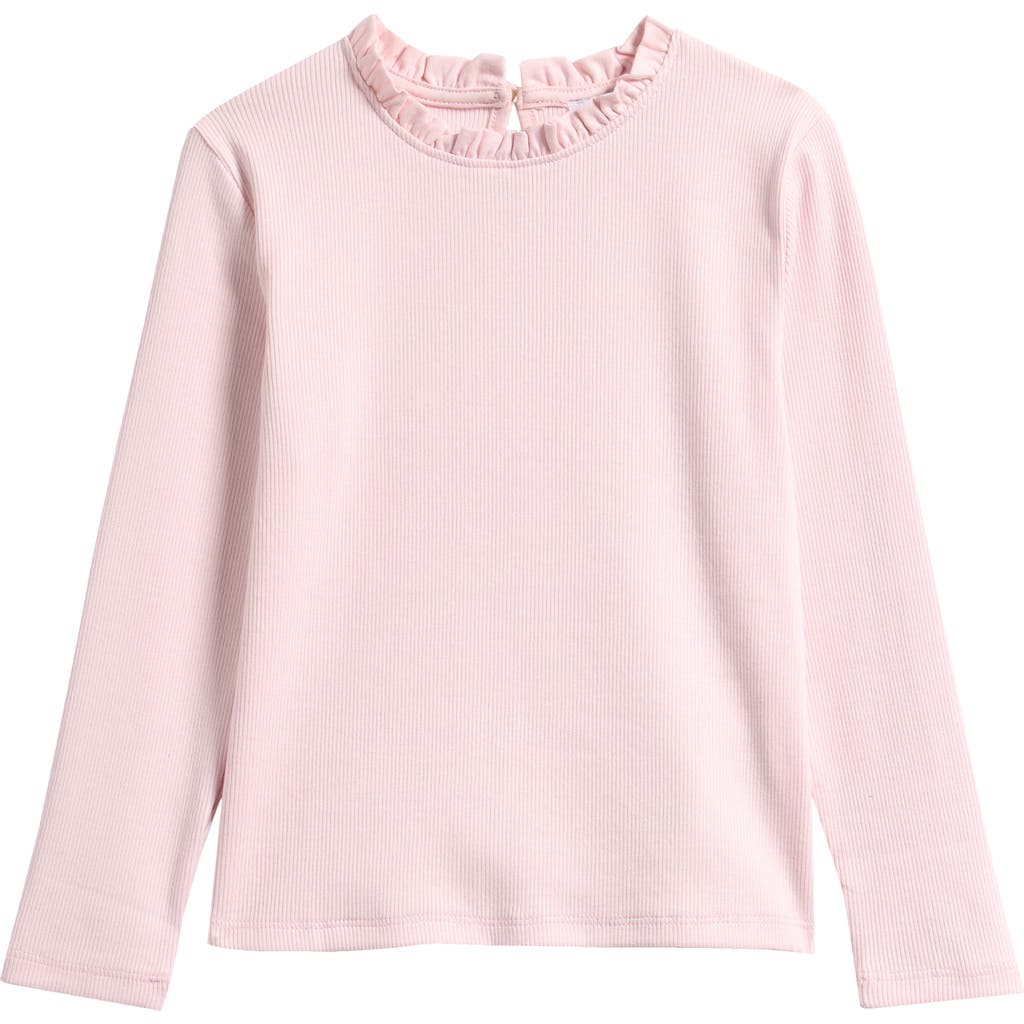 Reiss Kids' Flora Ruffle Neck Long Sleeve Rib T-shirt In Pink