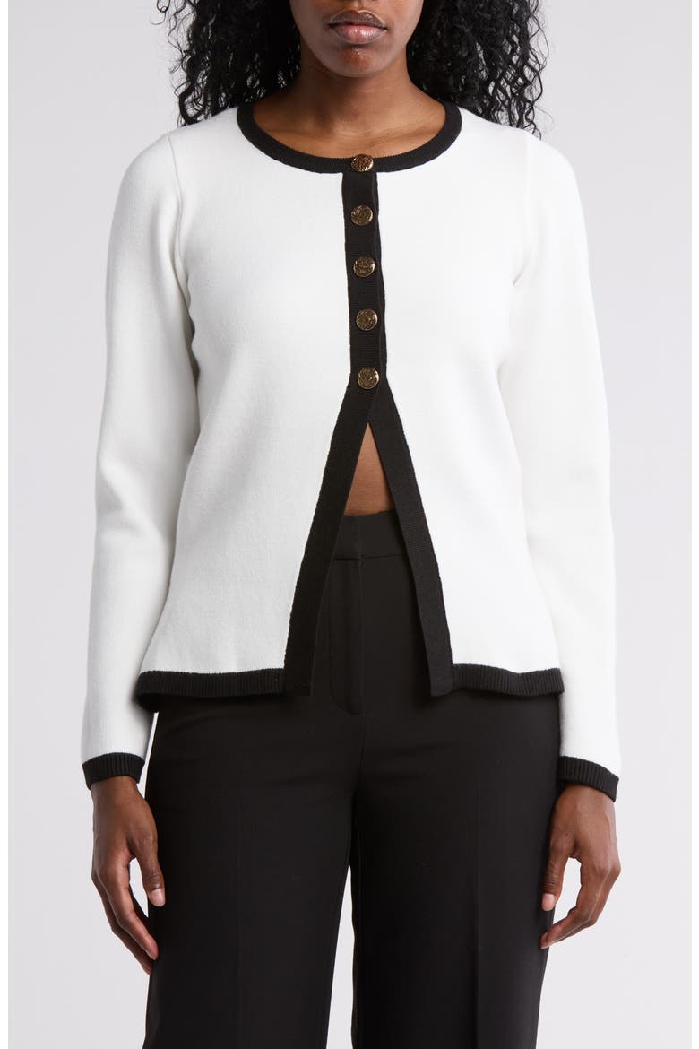 Halsey Tipped Cardigan, Main, color, GARDENIA/ BLACK