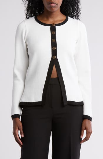 By Design Halsey Tipped Cardigan In Gardenia/black