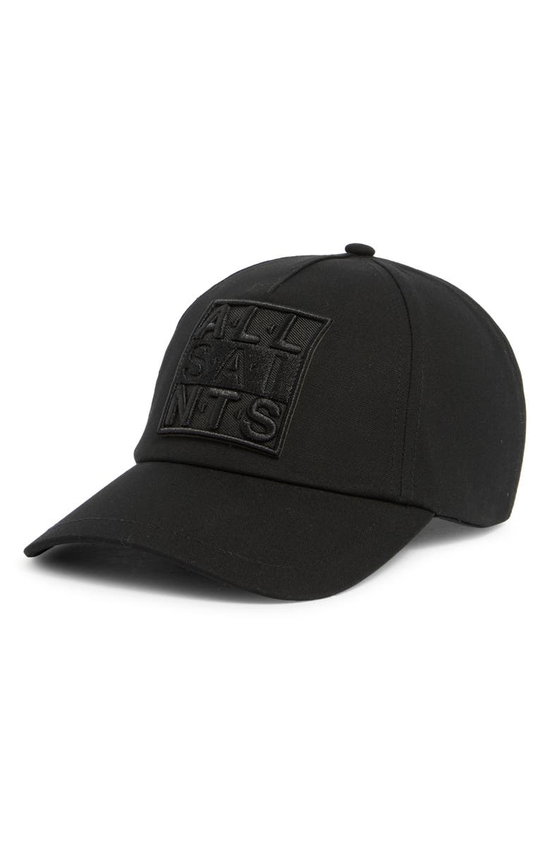 AllSaints Bellow Logo Baseball Cap, Main, color, Black