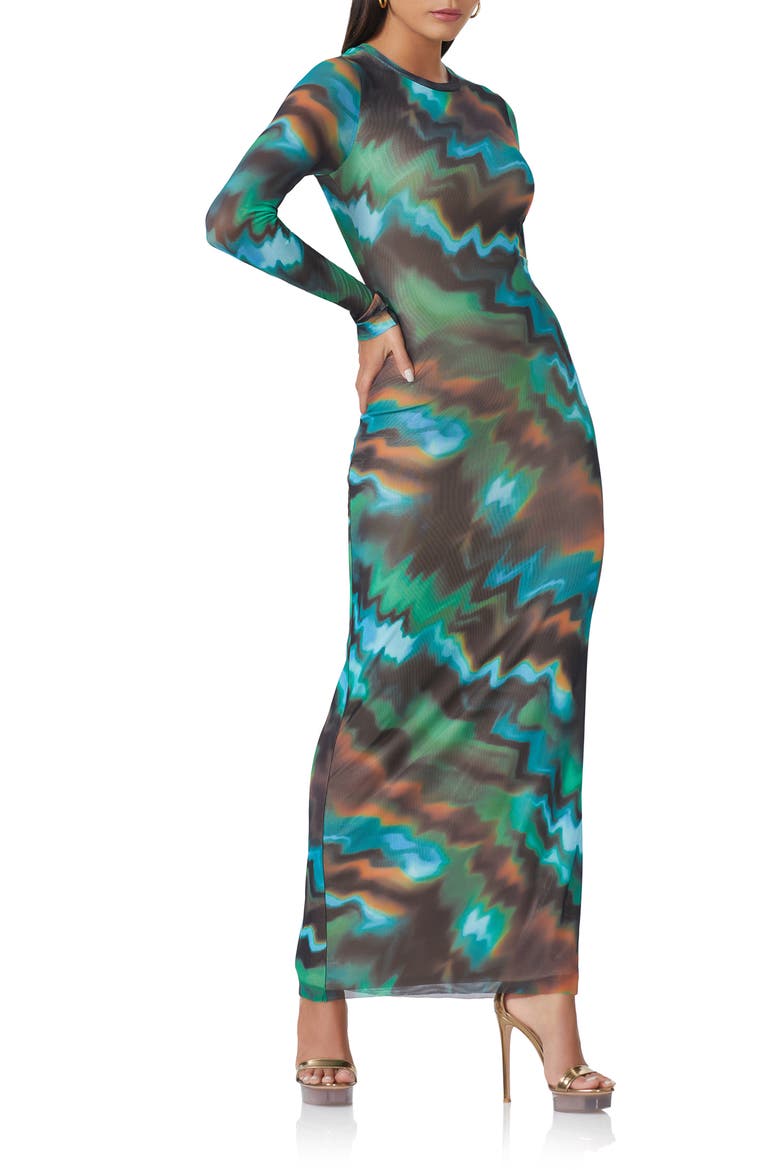 Didi Long Sleeve Mesh Maxi Dress, Alternate, color, WATER WAVE