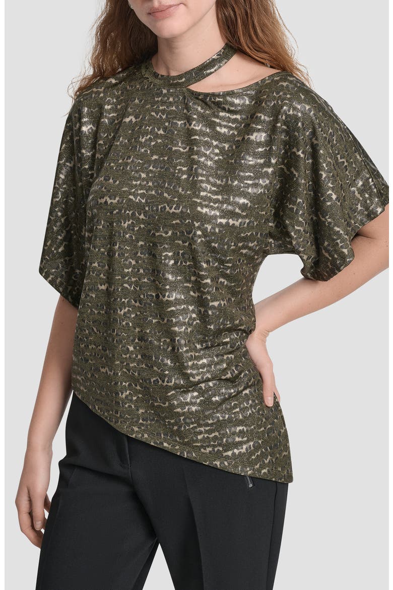 Foil Print Cutout Top, Main, color, OLIVE CHEETAH