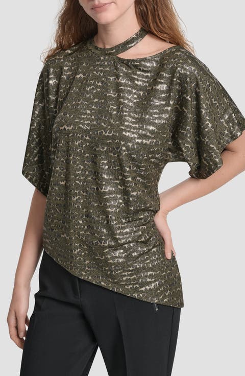 Foil Print Cutout Top