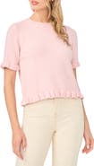CeCe Ruffle Trim Short Sleeve Sweater