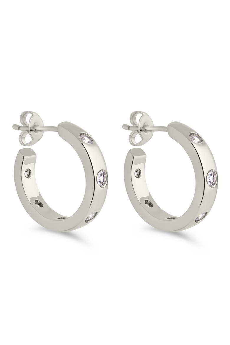 Molly Cubic Zirconia Studded Huggie Hoop Earrings, Main, color, SILVER