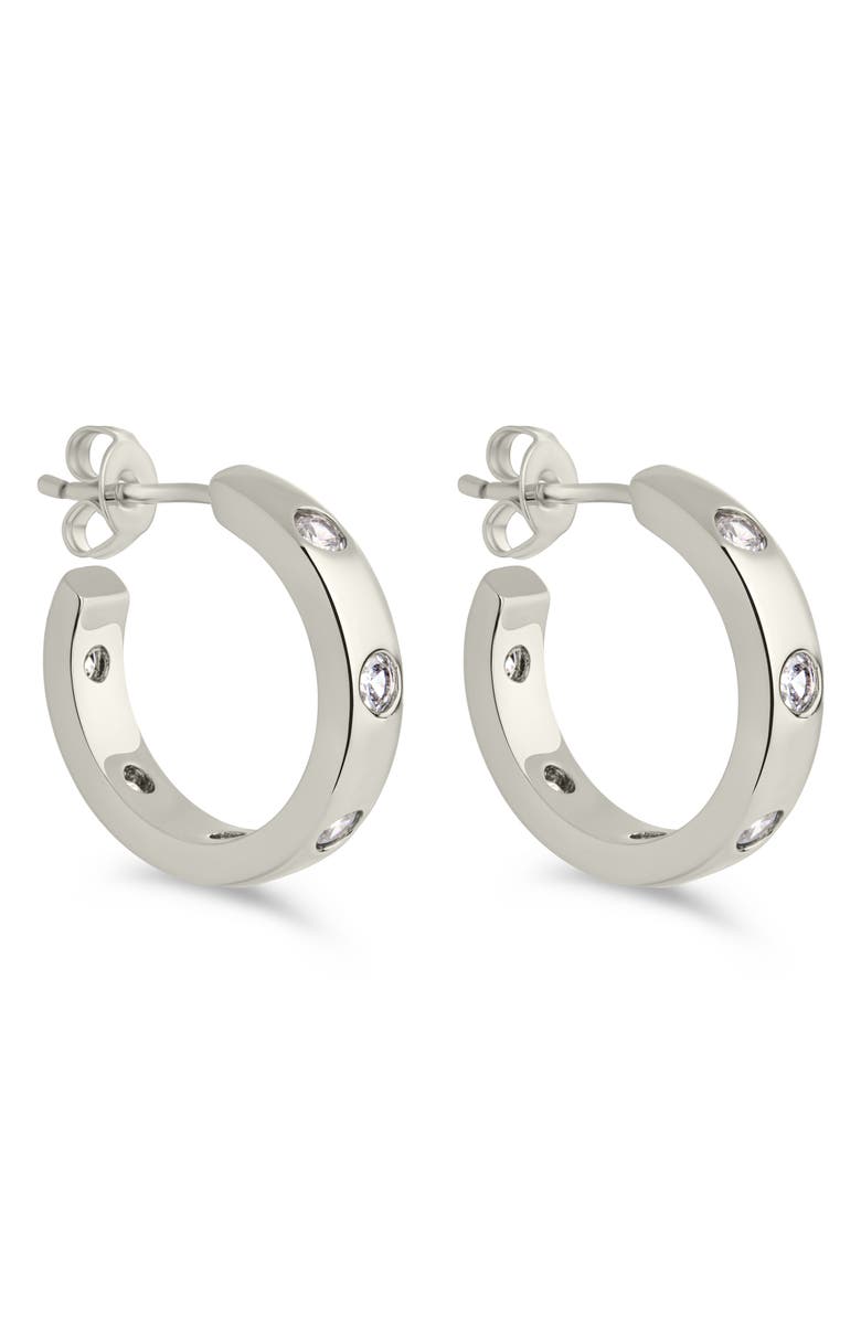 Sterling Forever Molly Cubic Zirconia Studded Huggie Hoop Earrings, Main, color, Silver