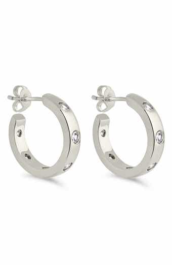 Sterling Forever Molly Cubic Zirconia Studded Huggie Hoop Earrings