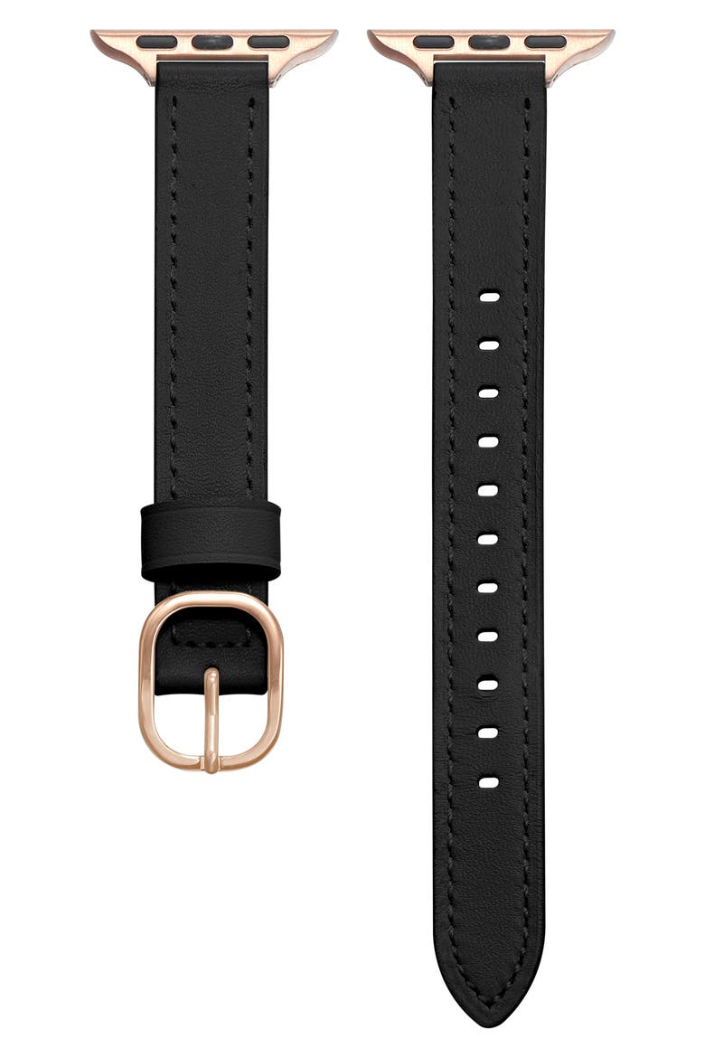 Leather Apple Watch® Watchband, Main, color, BLACK