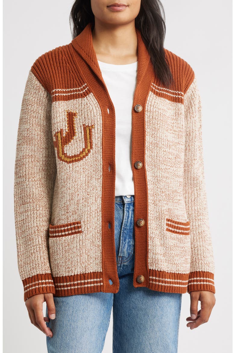 Heritage Cardigan, Main, color, ECRU HEATHER/ COPPER