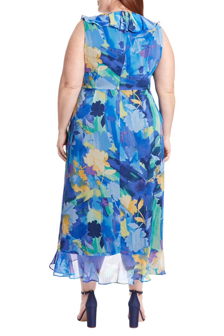 Floral Ruffle Sleeveless Faux Wrap Maxi Dress, Alternate, color, BLUE MULTI