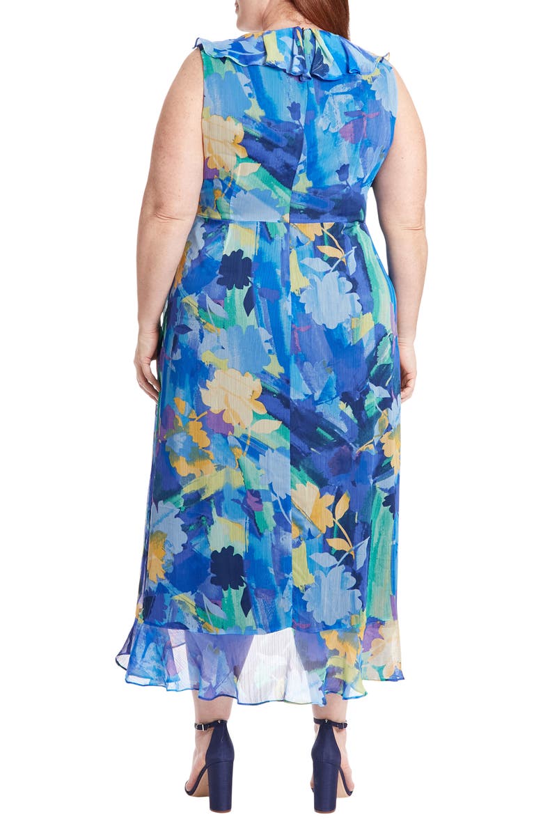 London Times Floral Ruffle Sleeveless Faux Wrap Maxi Dress, Alternate, color, Blue Multi