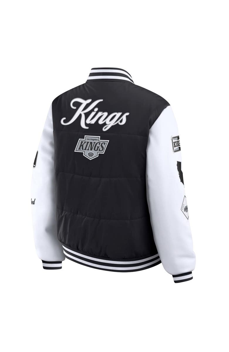 WEAR by Erin Andrews Women's WEAR by Erin Andrews Black/White Los Angeles Kings Varsity Full-Snap Puffer Jacket, Alternate, color, Black