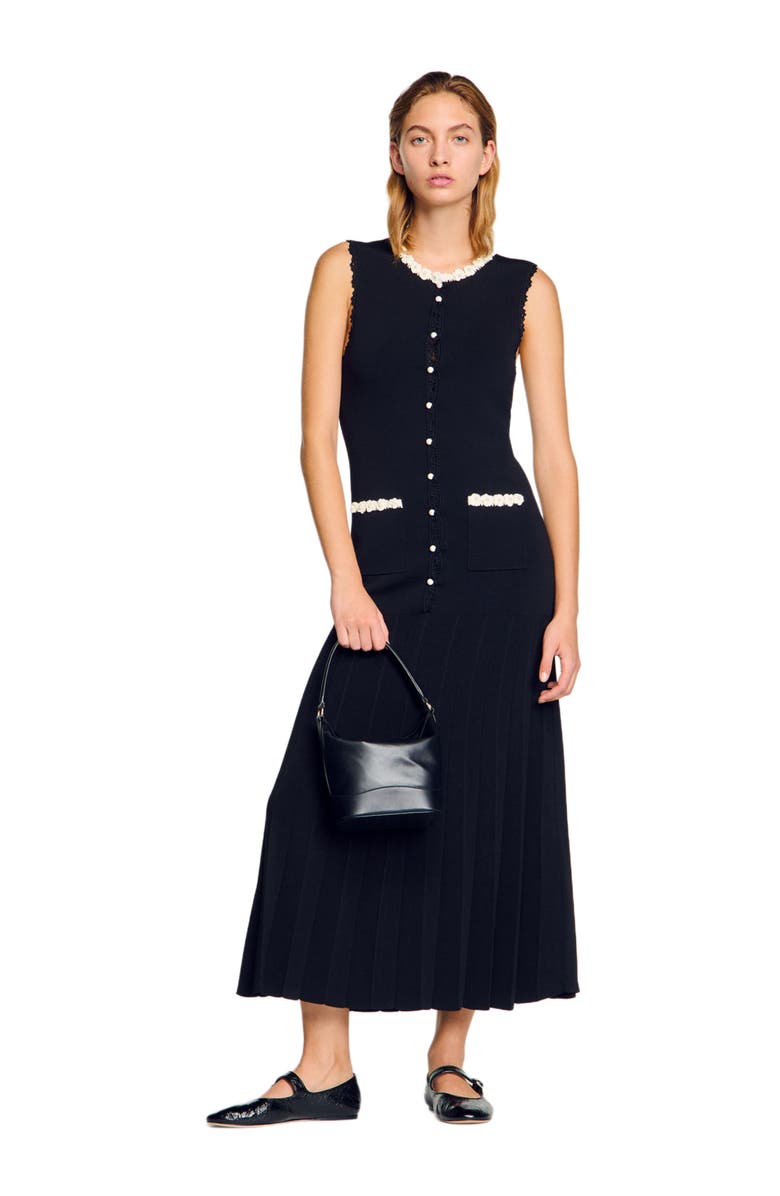 SANDRO Long dress with crochet detailing, Alternate, color, 