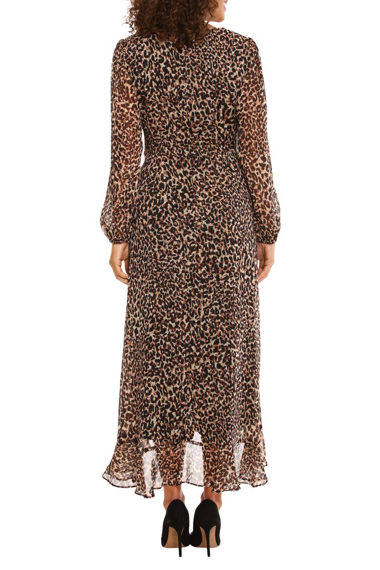 Chiffon Ruffle Long Sleeve Midi Dress, Alternate, color, BEIGE BRN