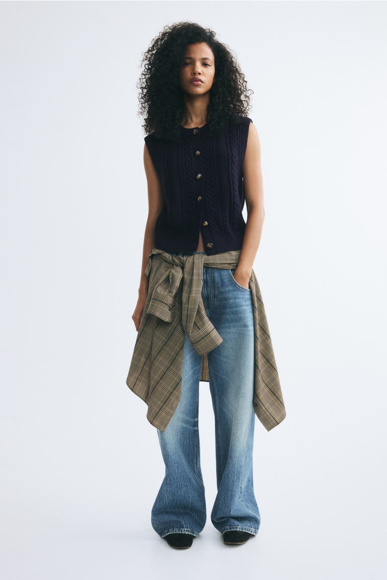 Cable-knit Sweater Vest, Alternate, color, Navy blue