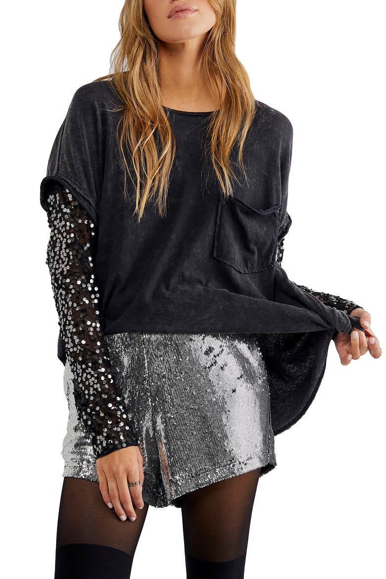Celine Sequin T-Shirt, Main, color, BLACK