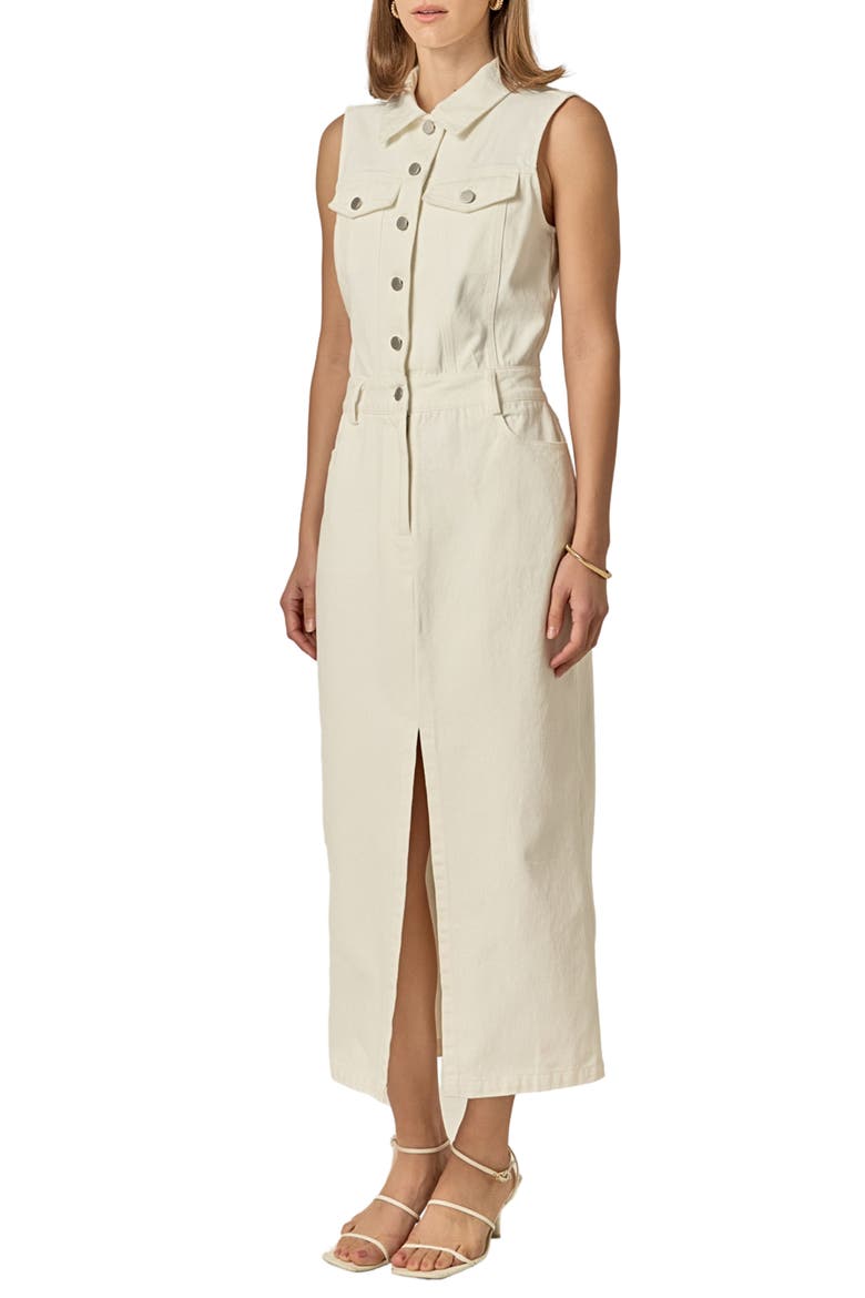 Sleeveless Denim Maxi Dress, Alternate, color, OFF WHITE
