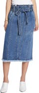 Wash Lab Denim Tie Waist Raw Hem Denim Skirt