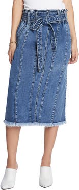 Wash Lab Denim Tie Waist Raw Hem Denim Skirt