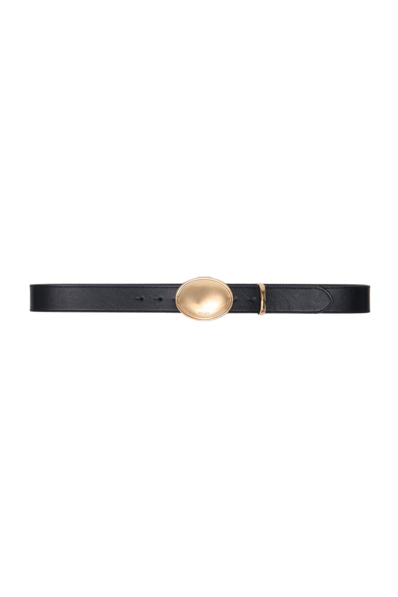 Leather belt with oval buckle, Main, color, Black