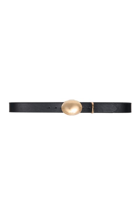 Leather belt with oval buckle