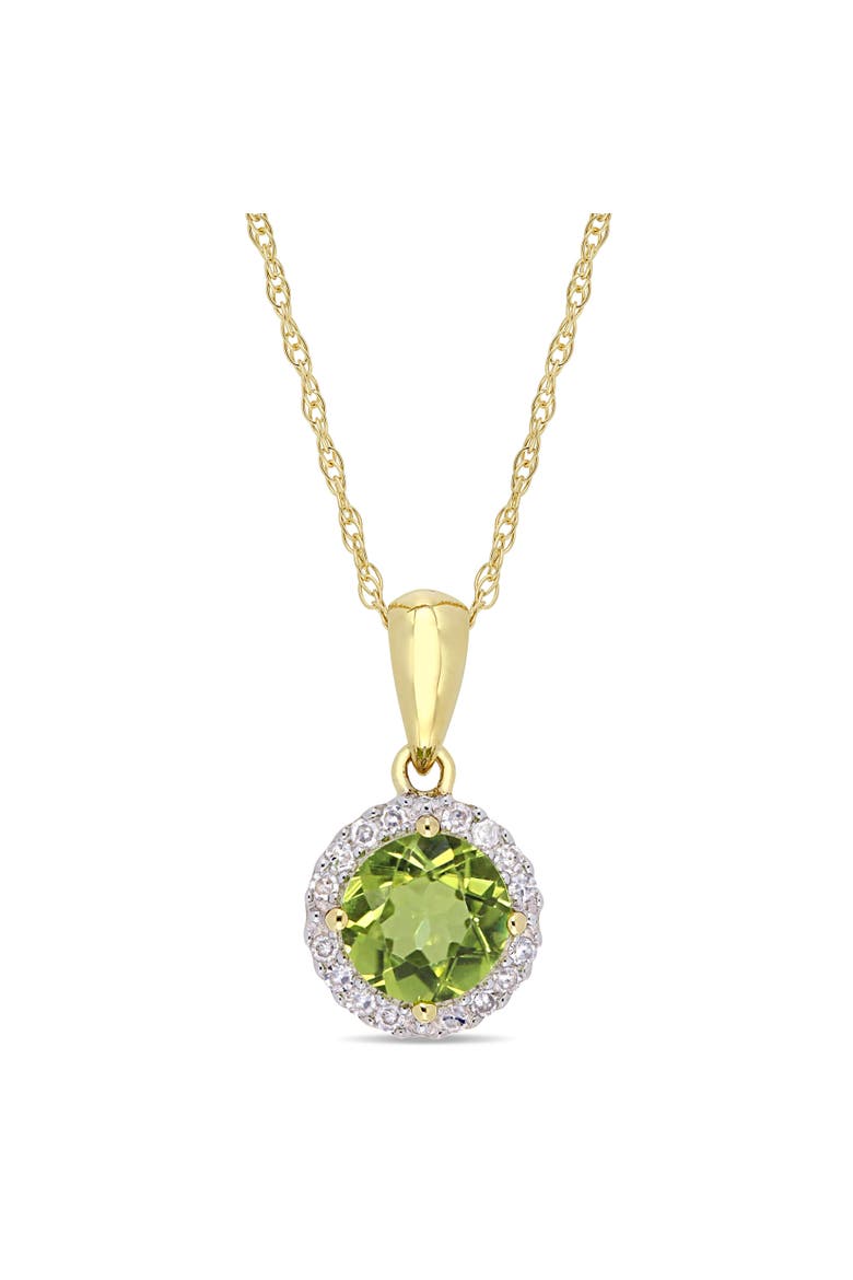 Gemstone & Diamond Halo Necklace 10K, Main, color, Peridot