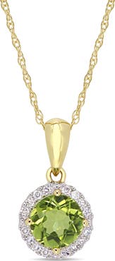 Julianna B. Gemstone & Diamond Halo Necklace 10K