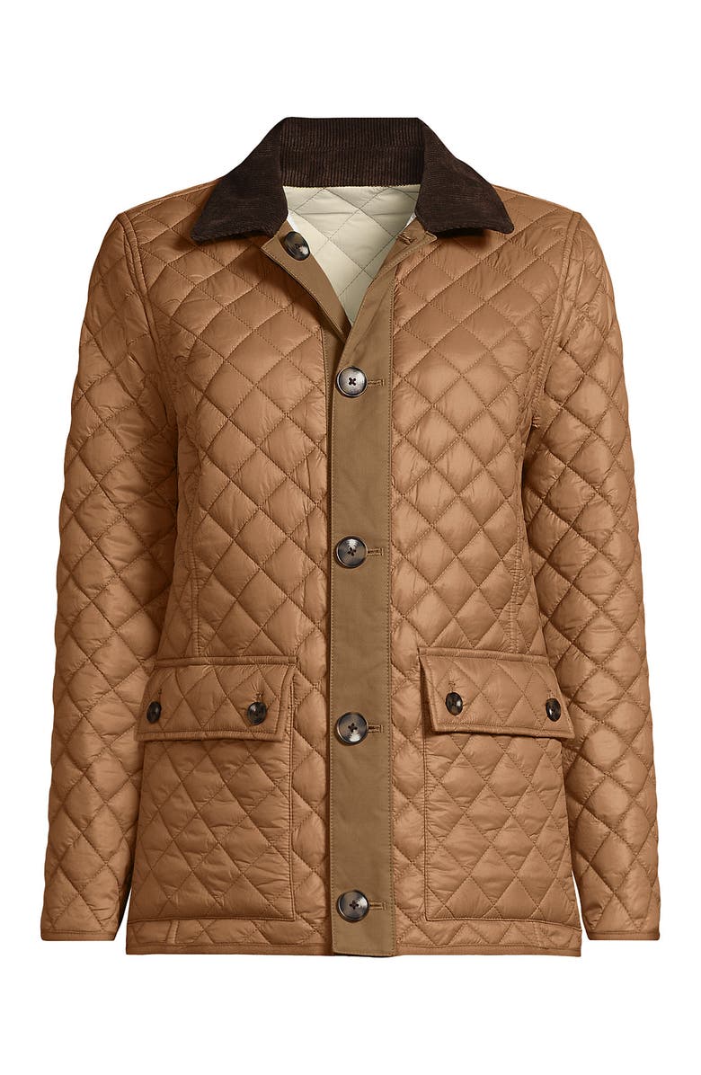 Lands' End Plus Size Print Reversible Barn Quilted Insulated Jacket, Alternate, color, Honey Beige/Ivory Pearl