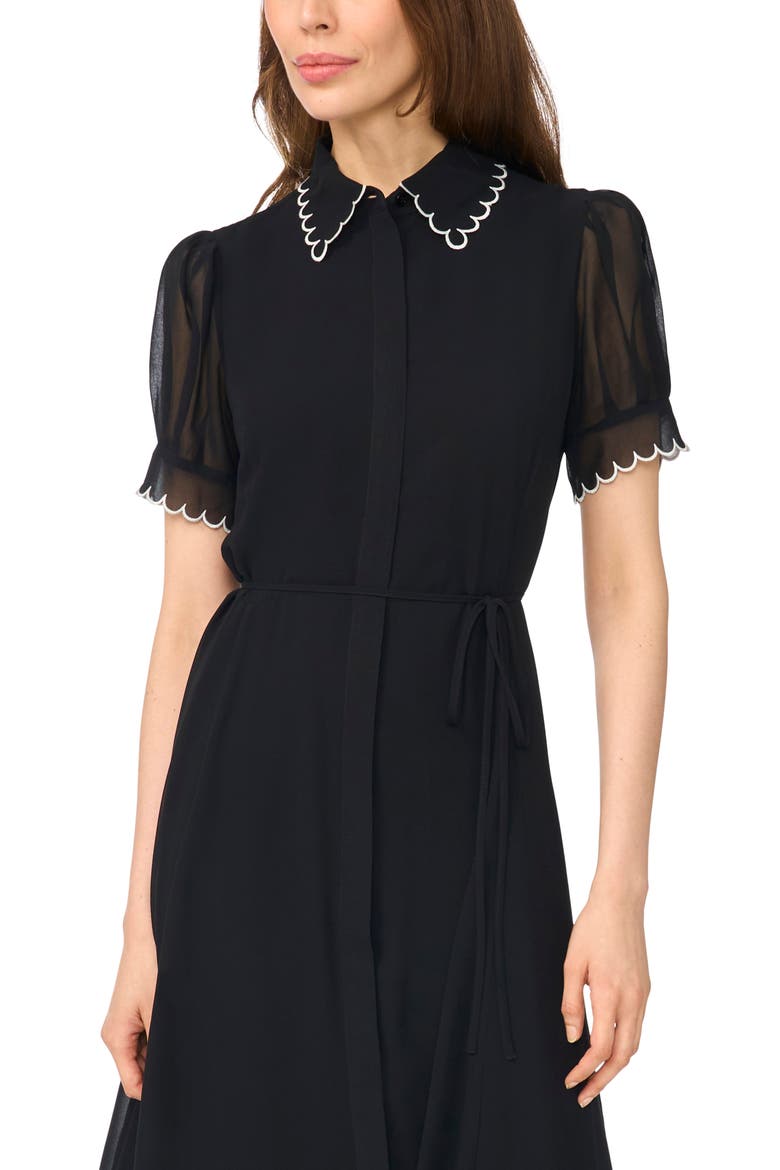 Scalloped Contrast Stitch Shirtdress, Alternate, color, RICH BLACK