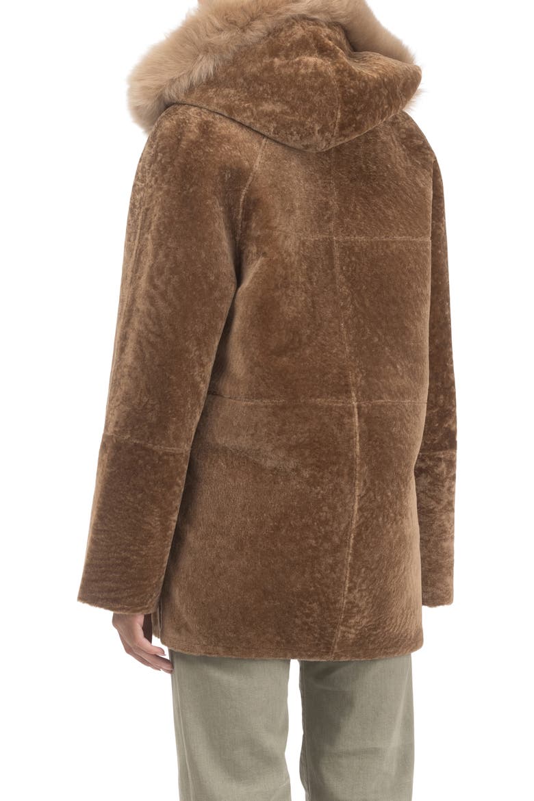 Reversible Textured Genuine Shearling Parka with Genuine Shearling Trim, Alternate, color, CAMEL/CAMEL