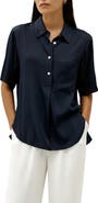 Lilysilk Women's Half-Placket Short Sleeve Button Up Streachy Silk Shirt