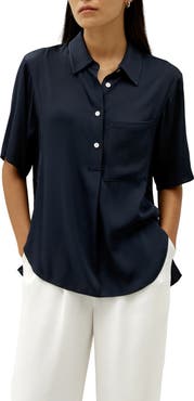 Lilysilk Women's Half-Placket Short Sleeve Button Up Streachy Silk Shirt