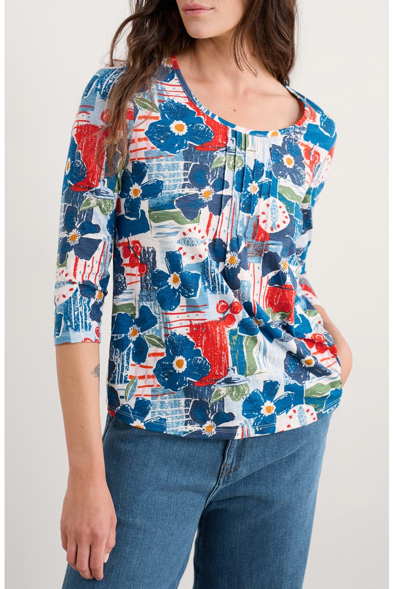 Penhollow Floral Organic Cotton Pintuck Top, Main, color, TABLE SKETCH CHALK