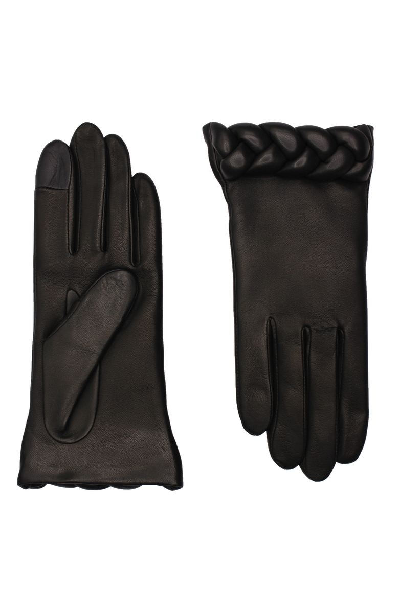 Agnelle New Edith Lambskin Glove Lined in Cashmere with Braided Cuff, Main, color, Tnoir