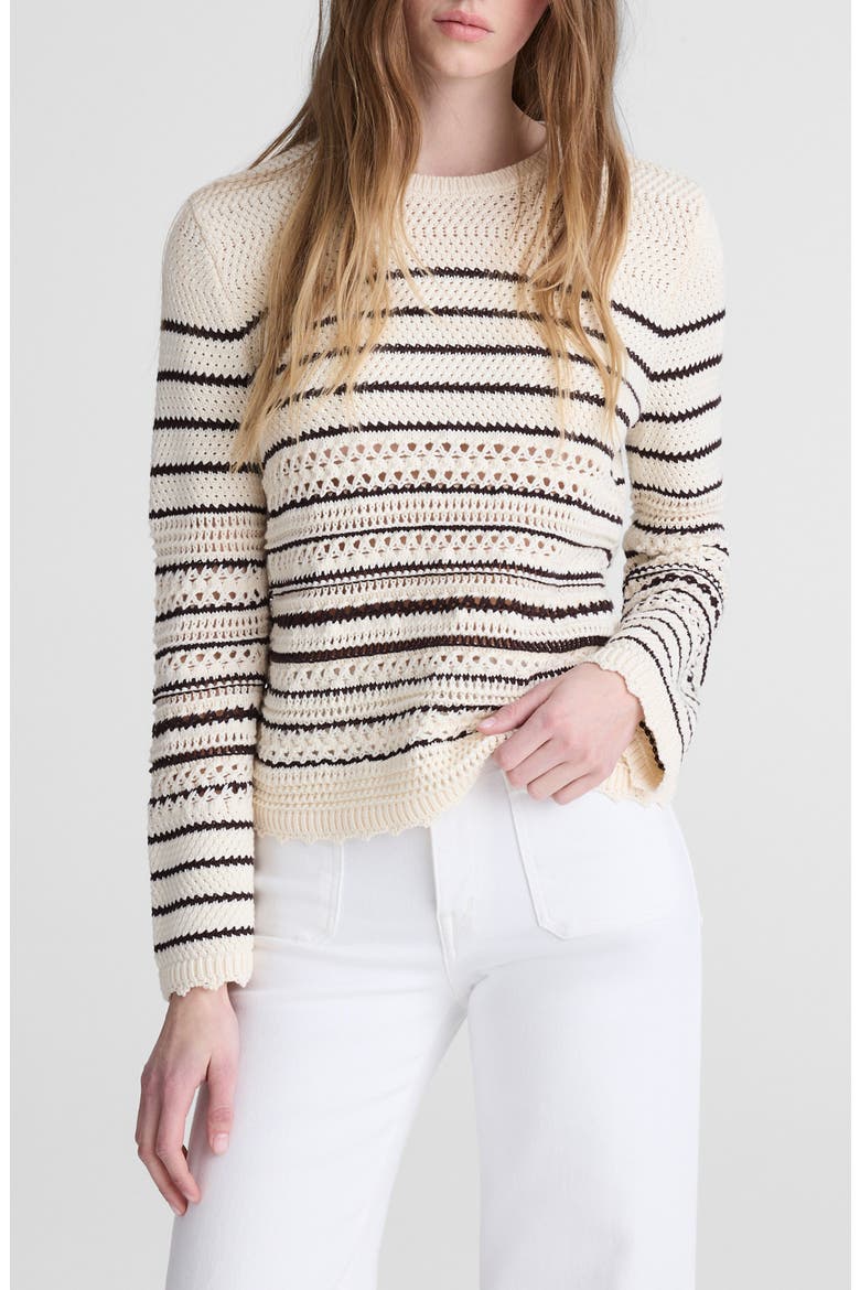 Open Stitch Cotton Sweater, Main, color, IVORY AND CHOCOLATE STRIPE