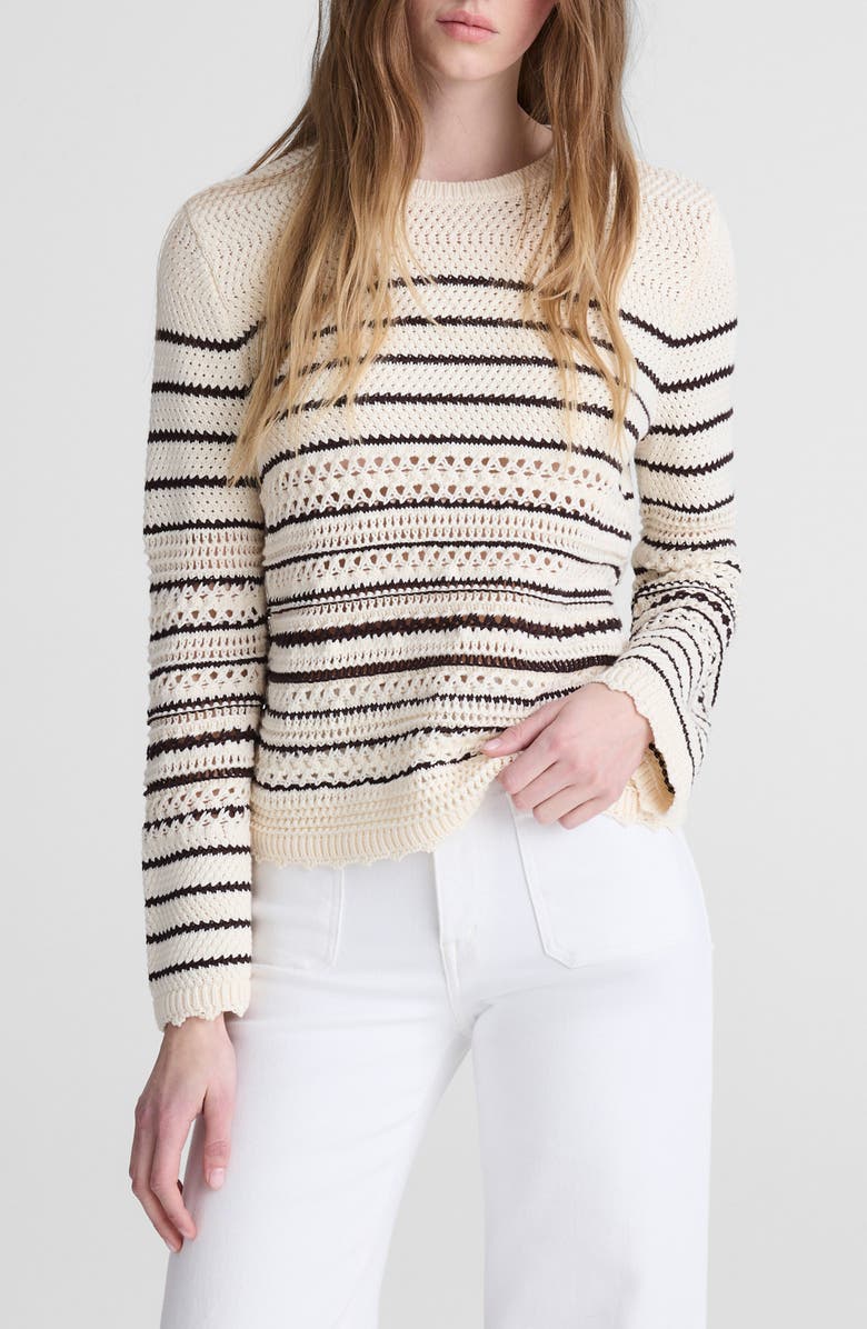 Madewell Open Stitch Cotton Sweater, Main, color, Ivory And Chocolate Stripe
