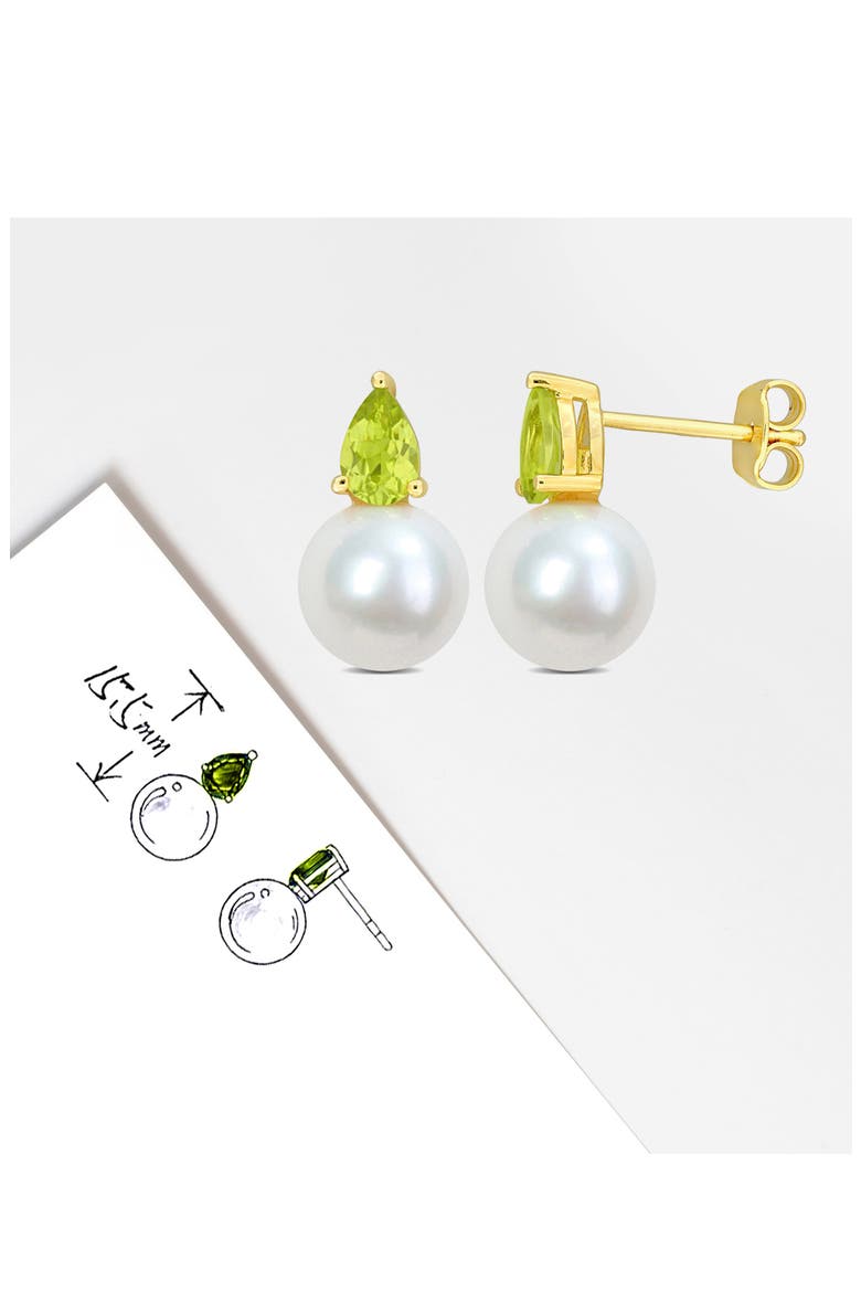 Peridot & Freshwater Pearl Stud Earrings, Alternate, color, GREEN