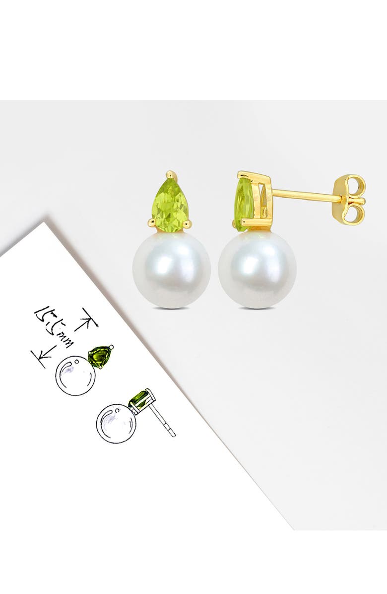 DELMAR Peridot & Freshwater Pearl Stud Earrings, Alternate, color, Green