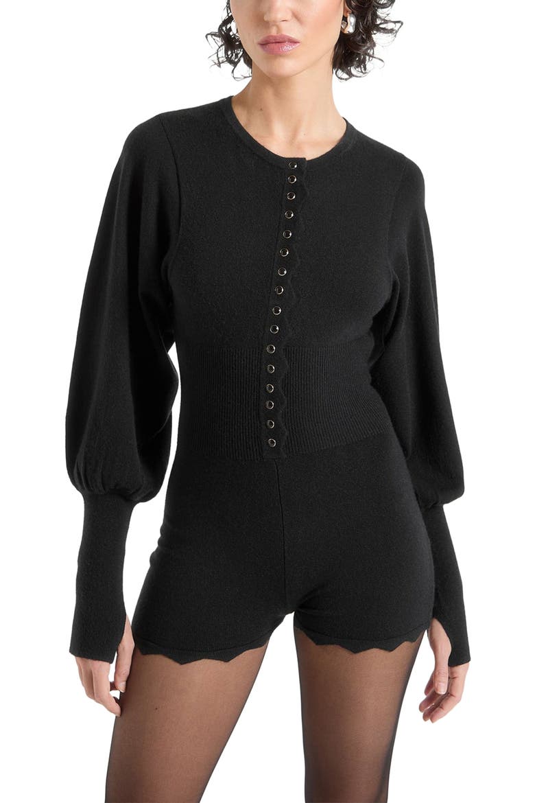 Michele Knitted Scallop Hem Playsuit, Alternate, color, Black