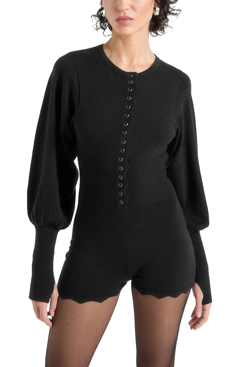 Manière De Voir Michele Knitted Scallop Hem Playsuit, Alternate, color, Black